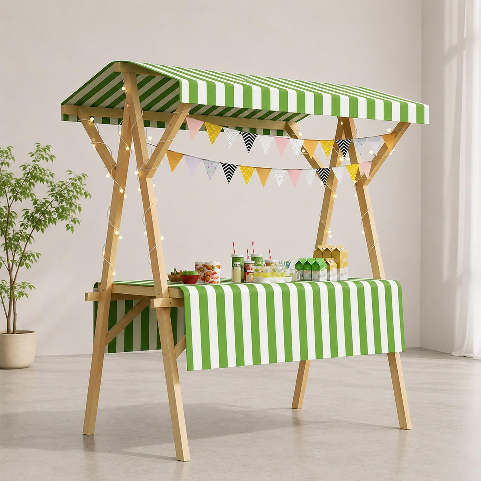 WNGJZZYC Foldable Vendor Cart with Canopy, Food Carts for Sale, Wooden Market Stall Display Stand for Farmers Markets, Street Vendors, Craft Fairs and Pop-Up Shops(Green,L 150cm/59.1in)