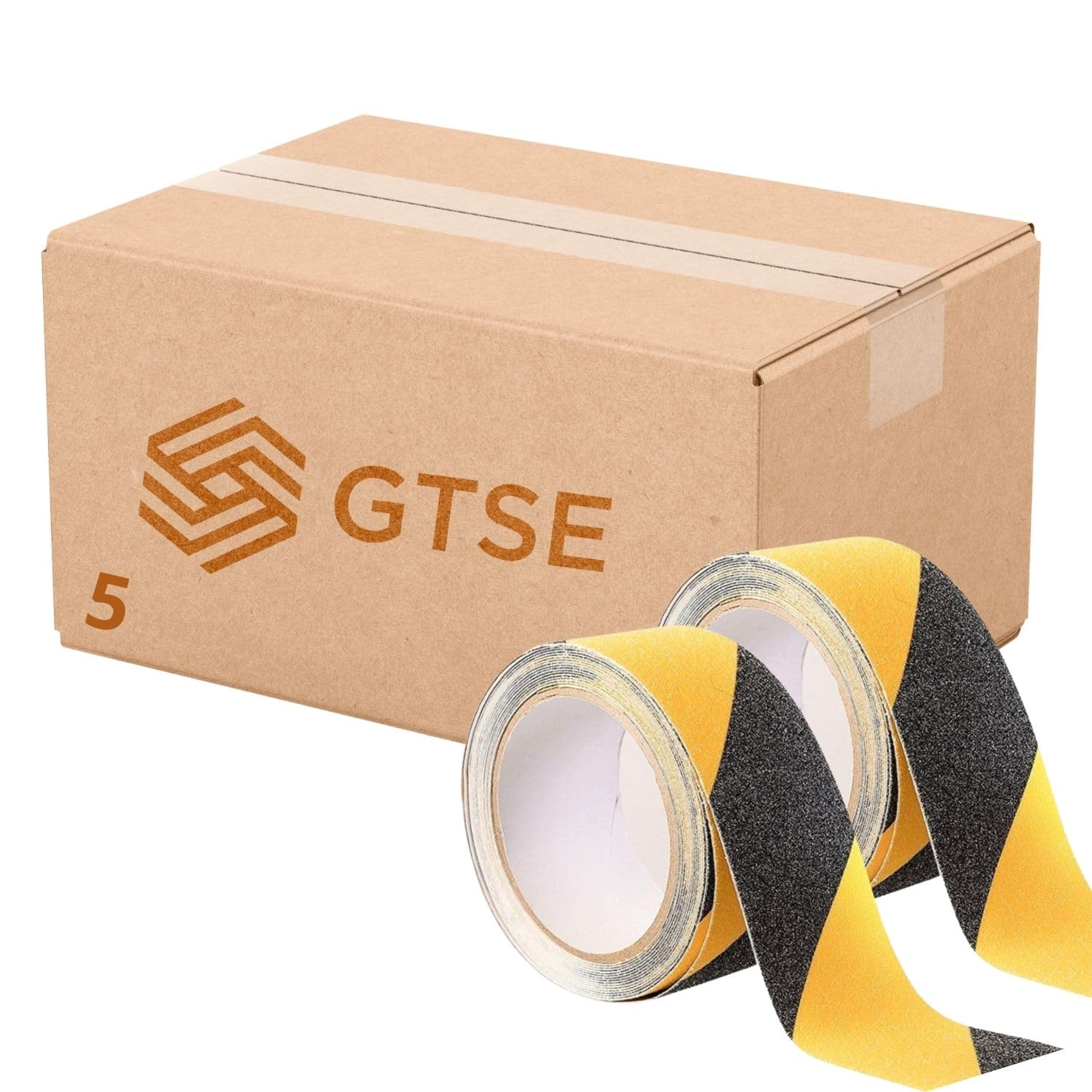 GTSE 5 Rolls, 50mm x 5m Black/Yellow Anti Slip Tape, High Traction, Strong Grip Abrasive, Non Skid Tape for Indoor/Outdoor Use, Tread Warning Tape
