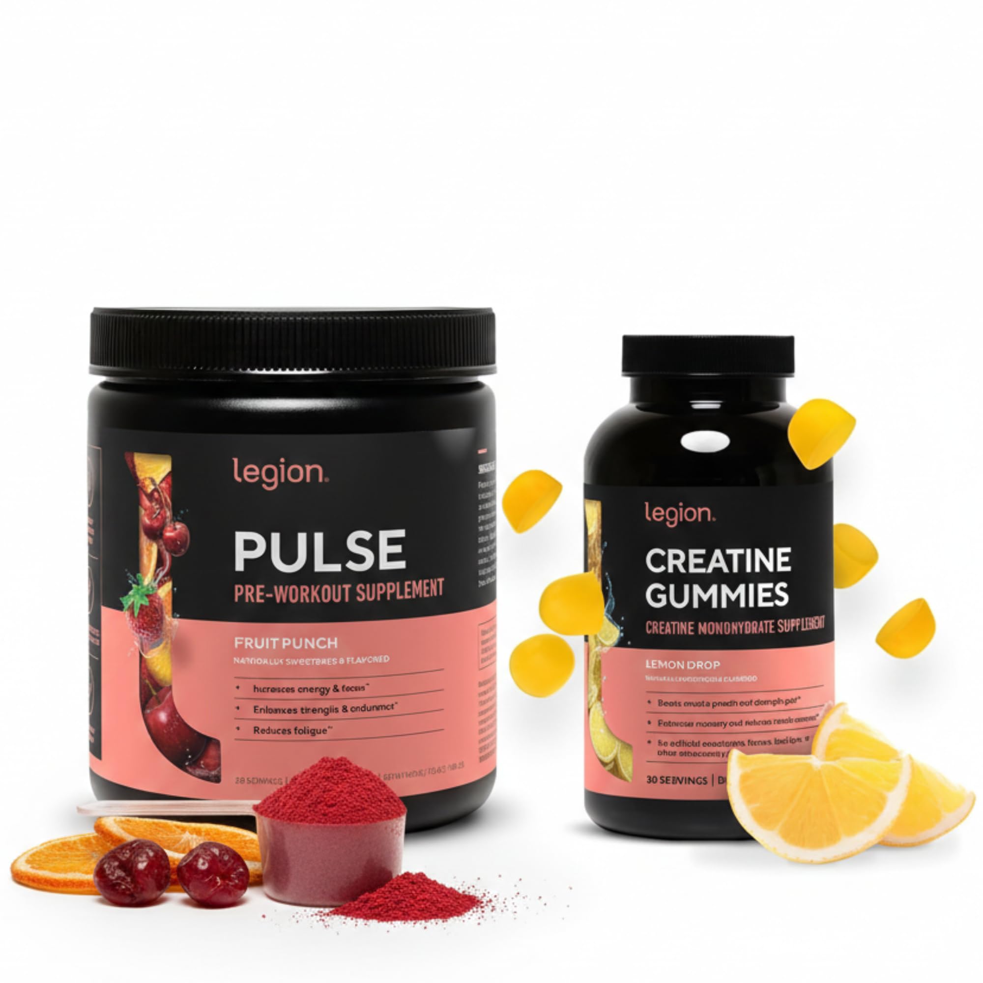 Pre Workout Creatine Bundle – Pulse Natural Pre Workout (Fruit Punch) + Creatine Monohydrate Gummies – Energy, Strength, Focus & Muscle Recovery Stack – 30 Servings Each