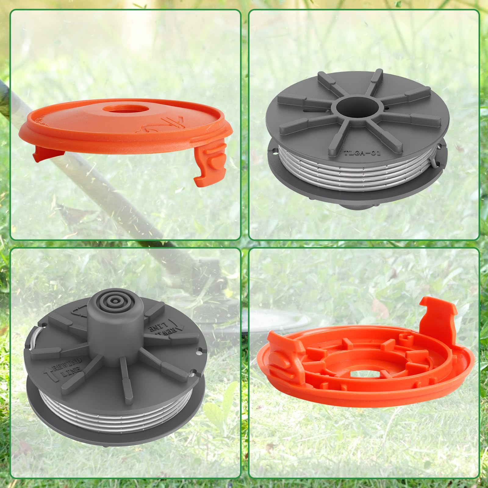 Linia szpuli do podkaszarki do Gardena 05307-20, 1,65 mm, 6,1 m, szpule, kompatybilna z Art 8846-8848 Art 9805-9809, zapasowa szpula z nasadką (4 szpule + 1 nasadka)