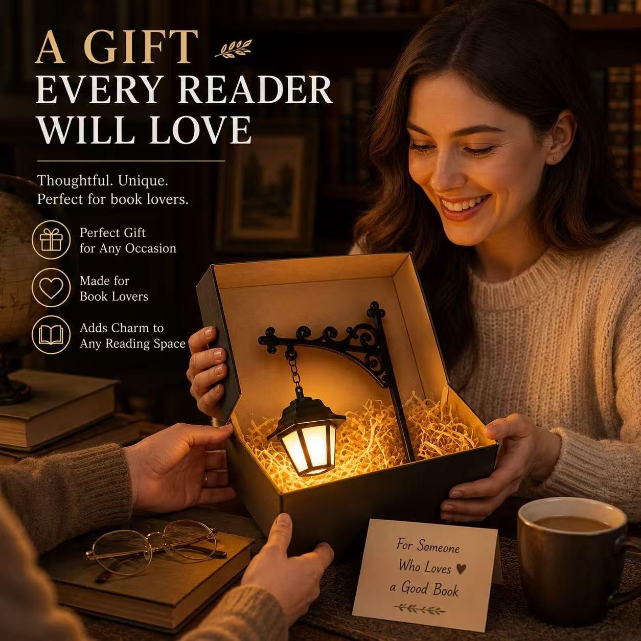 Library Lantern-Decorative Bookshelf Lighting,Reading Book Shelf Lights For Bookworms,Antique Led Books Nook Lamp Ornament For Study Reading Corner Home Library,Whimsical Gift(3pcs)