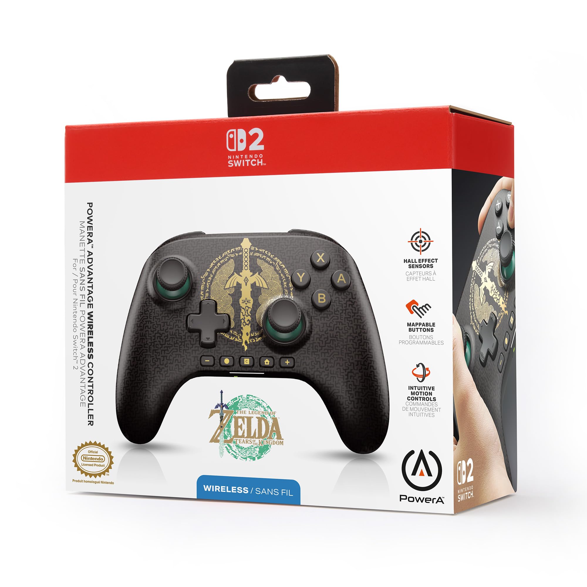 Bezprzewodowy kontroler PowerA Advantage do Nintendo Switch 2 - Zniszczony Master Sword, oficjalna licencja, efekty Halla, mapowalne przyciski, kontroler Pro, przycisk C, sterowanie ruchem