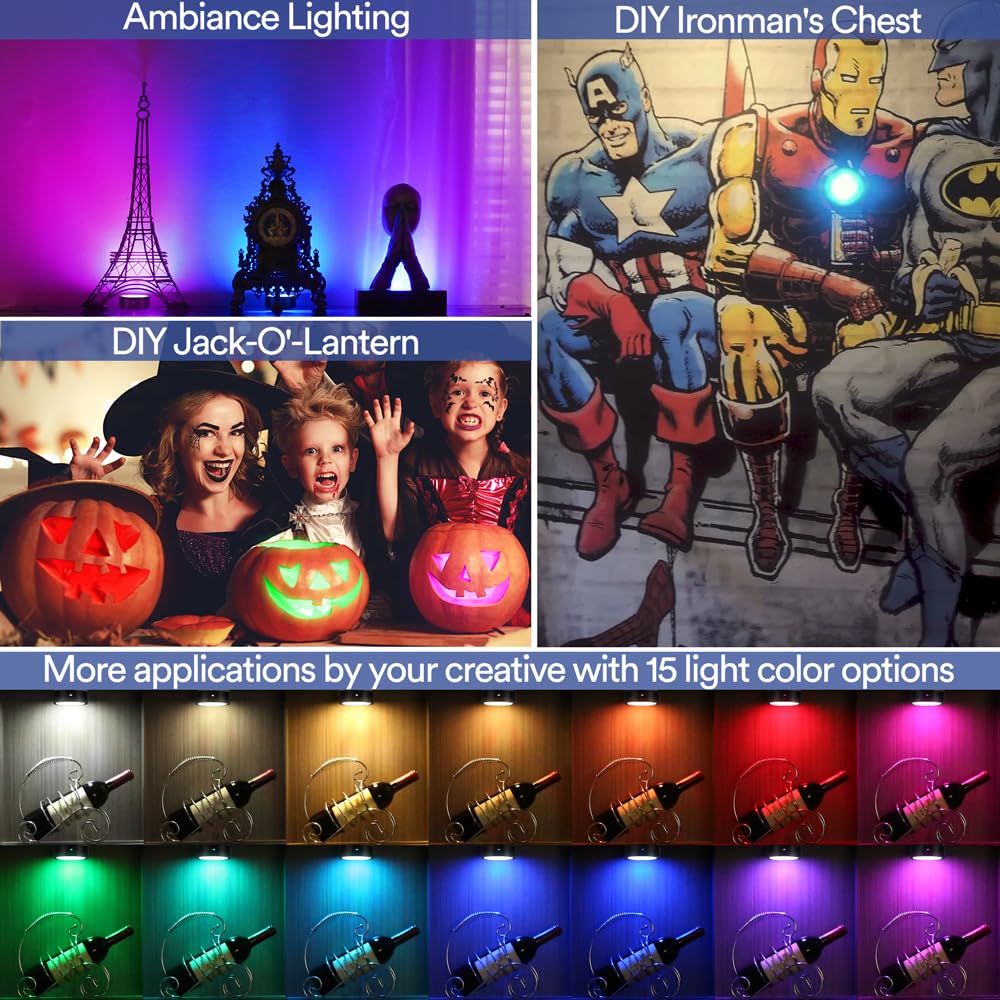 Onumii Luce LED Sottopensile Cucina Luci LED a Batteria Adesive con Telecomando, Luci LED Colorate RGB Luce Notturna per Armadio, Libreria, Scaffale, Pacco da 2 - Nero