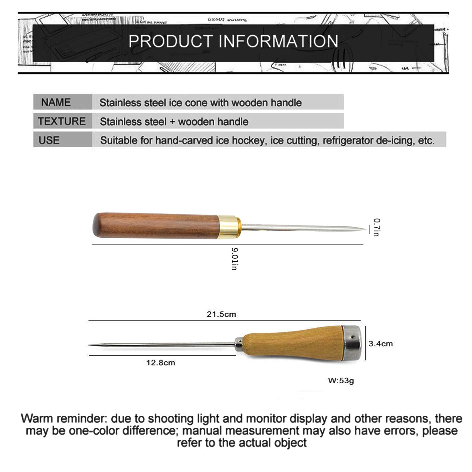 Pic à Glace 3 Dents En Acier Inoxydable 304 - Manche Bois - Pour Bar, Maison, Restaurant