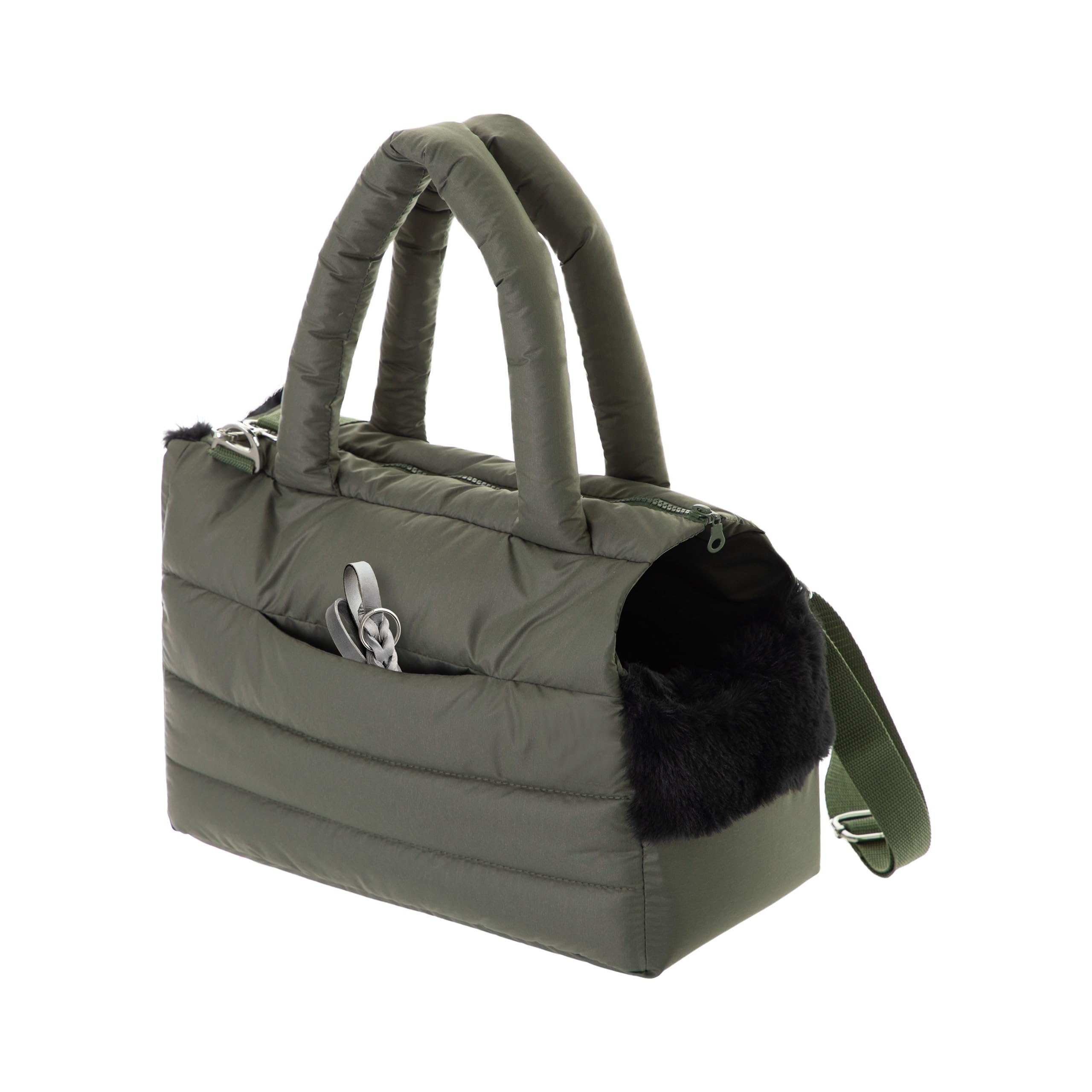 Bolsa de transporte para perros y gatos – Bolsa de viaje para perros, bolso de hombro para mascotas con banda elástica con mosquetón, hasta 8 kg, color verde oliva