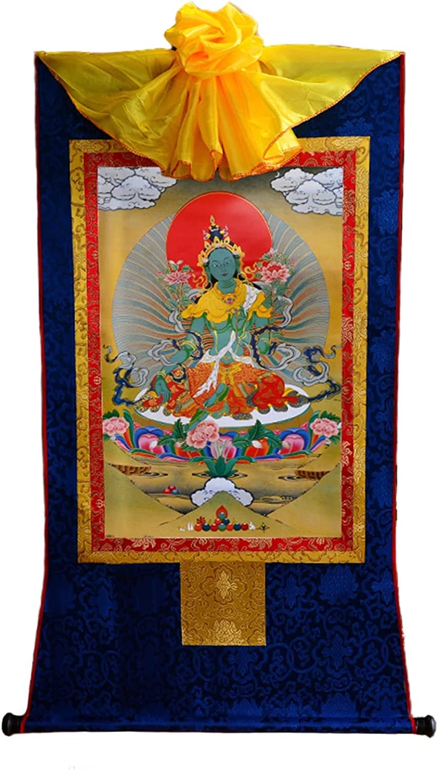 Cnfhfry Blu Vintage Tapestry, Bodhisattva Tara Tibetan Thangka Tapestry Vintage Buddhist Brocade Art Print