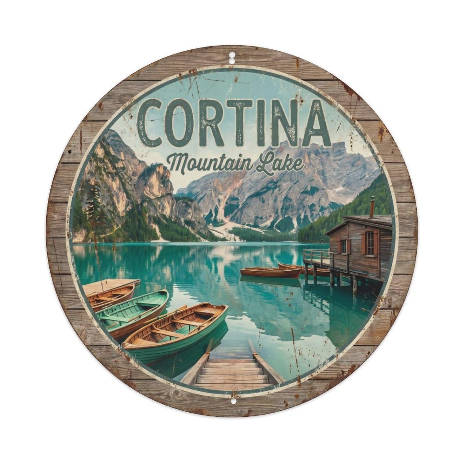 Vintage Travel Cortina Italy Lago Metal Tin Sign Plaque Wall Decor for Cafe, Club Bar, Office, Home Garden Round Metal Poster 8x8Inch