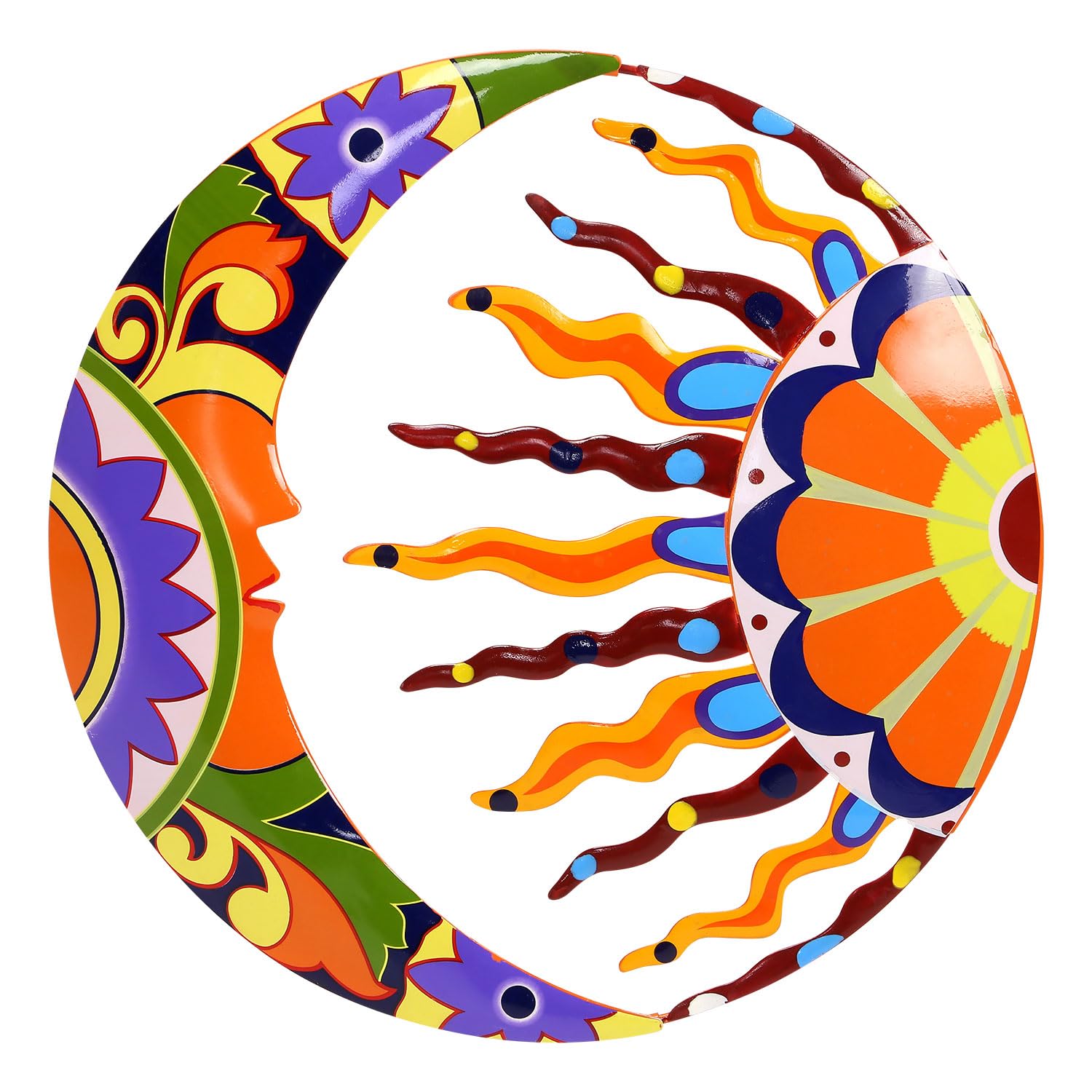 Taylor & Brown Metal Sun and Moon Wall Art Décor, Colourful Handcrafted Mexican Talavera celestial Wall Sculptures Hanging for Indoor Outdoor Living Room, Garden, Patio
