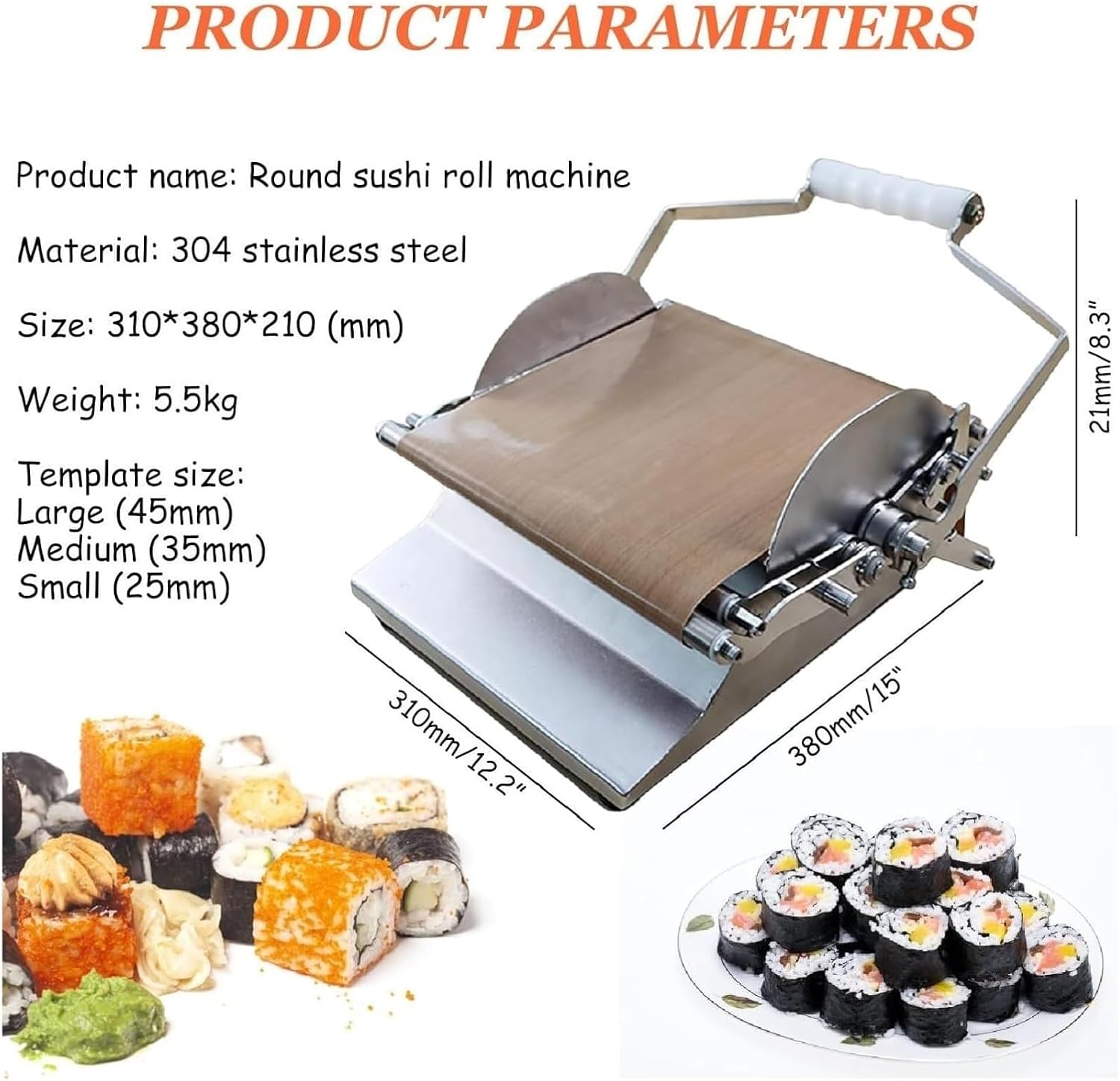 DIY Sushi Roller Maker - Stainless Steel Round Sushi Rolling Machine for Home and Commercial Use
