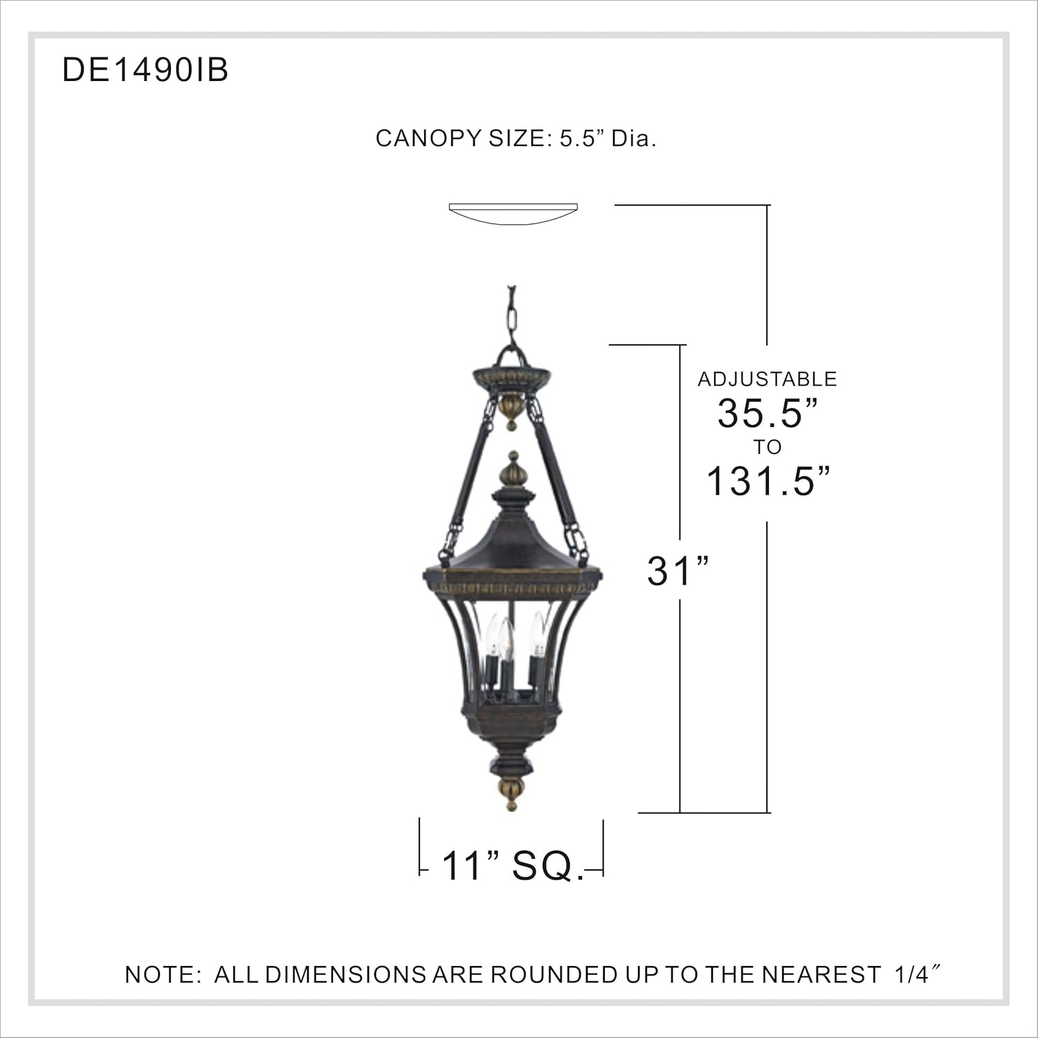 Quoizel Devon 3-Light Imperial Bronze Outdoor Hanging Lantern