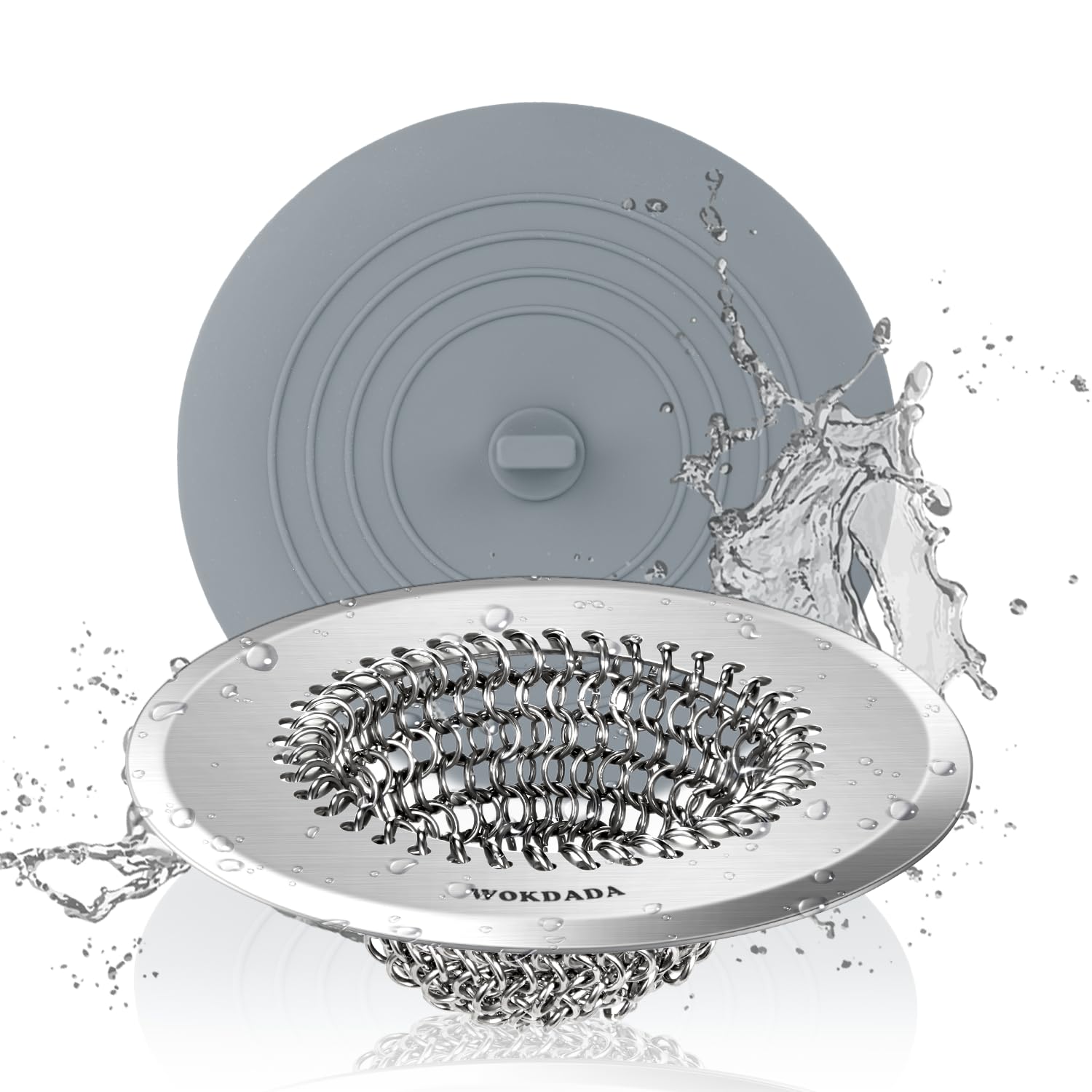 Bathtub Drain Hair Catcher, Wokdada Fast Drainage Shower Drain Hair Catcher, Reversible 304 Stainless Steel Drain Protector with Silicone Stopper for Bathroom