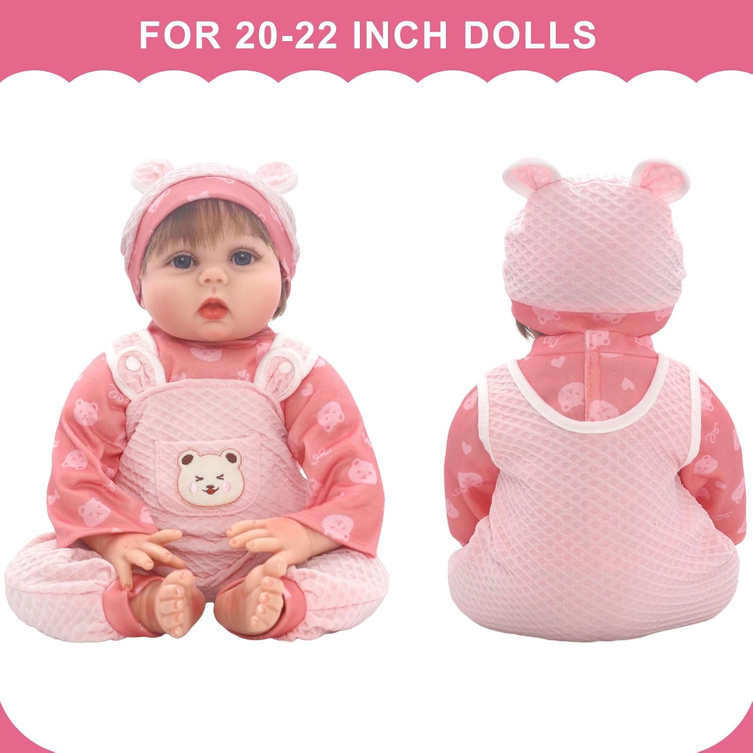 Reborn Doll Clothes for 20-22 Inch Dolls, 3 Sets 20 Inch Baby Doll Clothes Accessories Including Doll Dress Coat Outfits, Hat, Headbands, Top and Pants