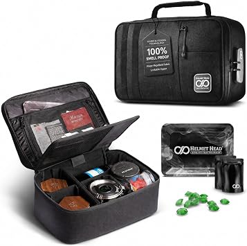 Smell Proof Bag and Stash Box, XL Smell Proof Box with Combo Lock for Your Mylar Bags and Smell Proof Containers. Includes 2 Smell Proof Bags and Metal Tray Black