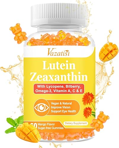Gomitas de luteína y zeaxantina de 25 mg con arándano, astaxantina, omega-3, suplementos de salud ocular para adultos y niños, apoyo a la luz azul,