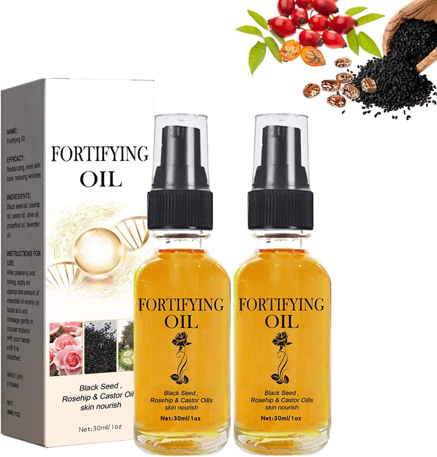 Lilinas Castor Oil - Castor Oil Black Seed Oil Rosehip Oil Face Serum, Lilinas Castor Oil for Face, Lilinas Oil Mixture, Oil for Face Castor Blackseed Rosehip Serum, Organic Golden Castor Oil (2pcs)