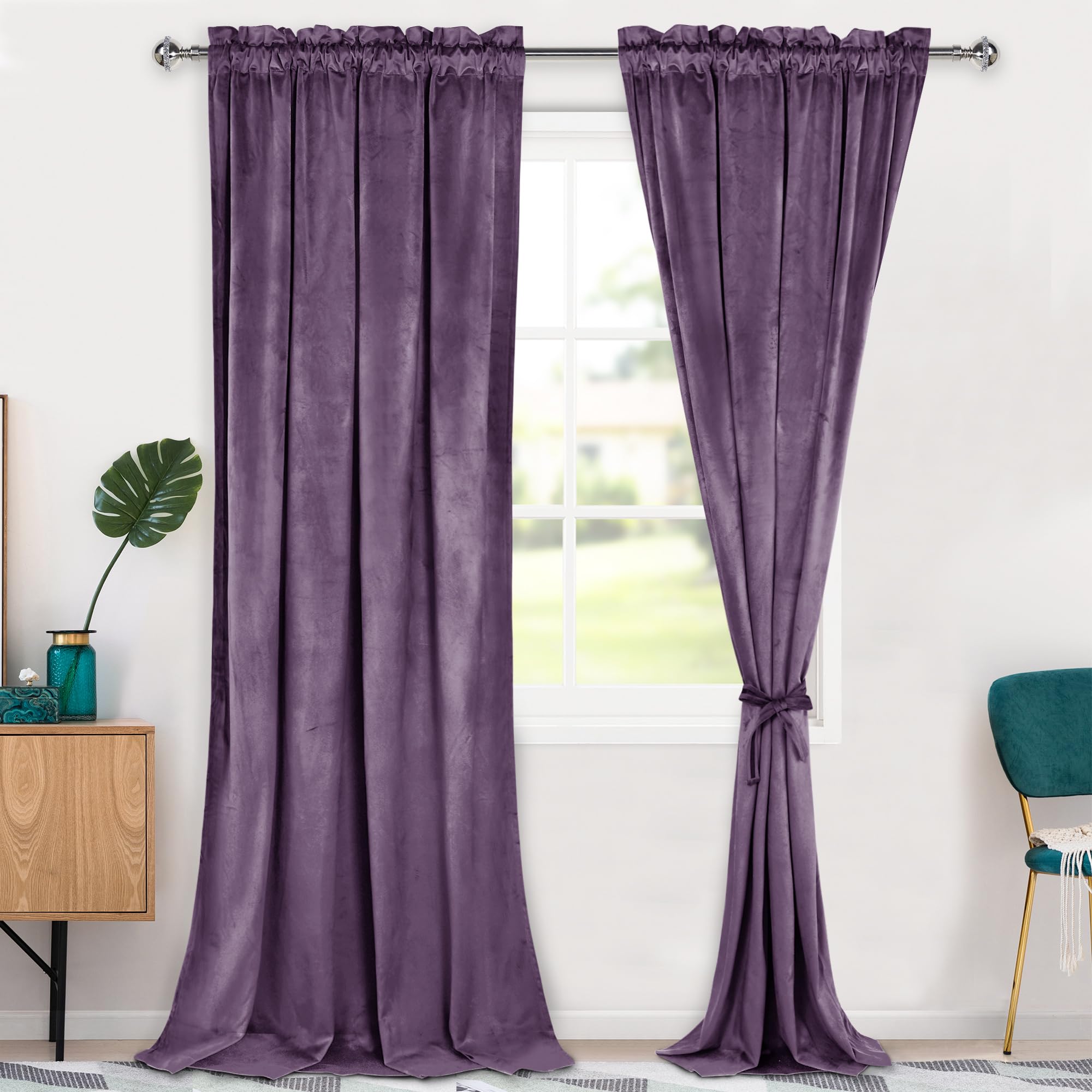 Hiasan Velvet Curtains 96 inch Blackout Lavender