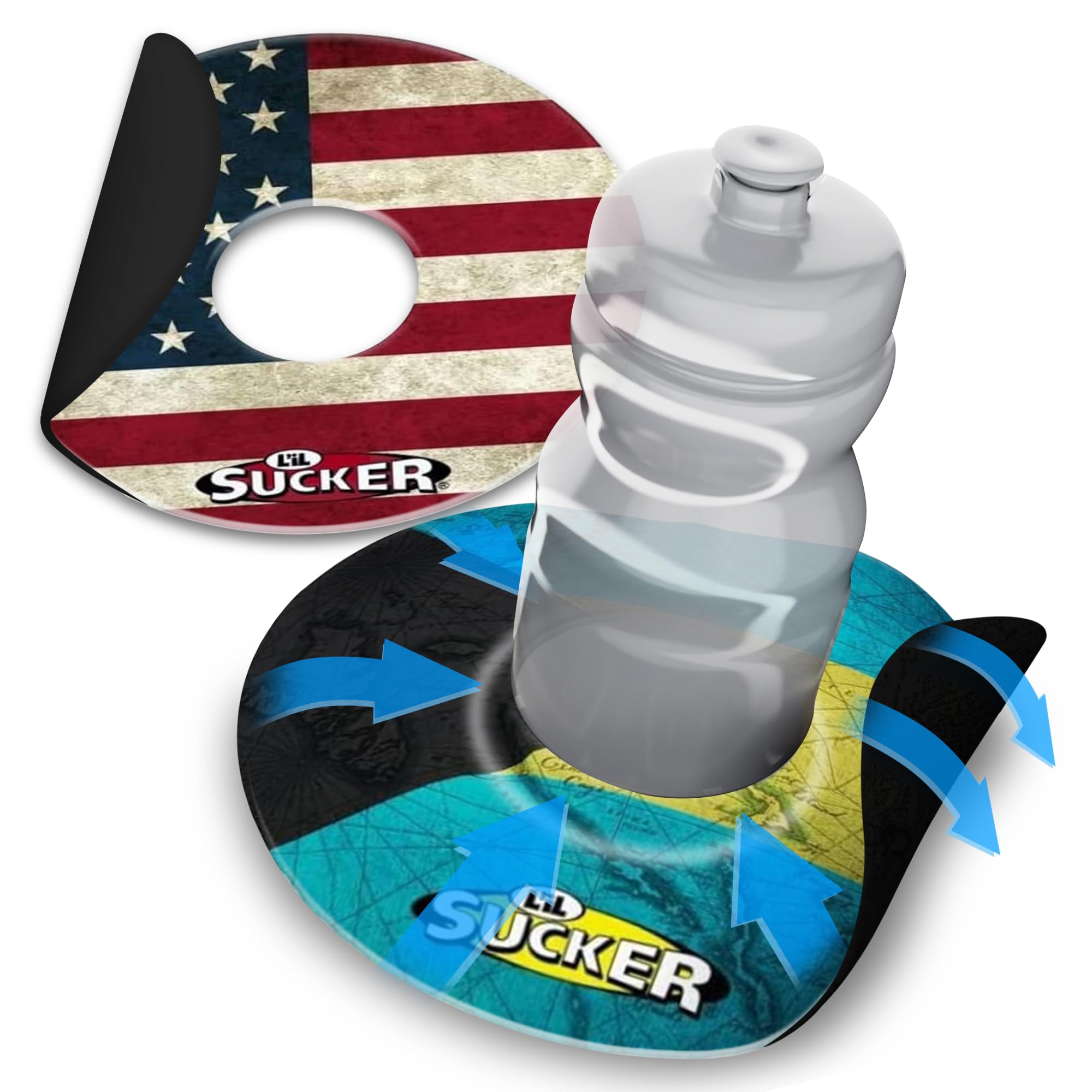 Lil Sucker Flag Suction Ring - Non-Tipping, Anti-Spill Can Drink Holder for Boats, Trucks, RVs, ATVs, Home &amp; Outdoors - Secure Your Drinks and Prevent Spills With Non Slip Cup Coaster - Flag Pack of 2