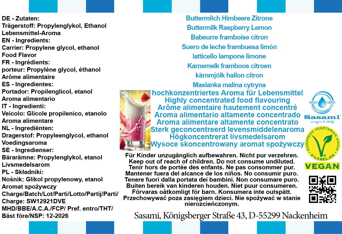 Buttermilch Himbeere Zitrone Aroma Konzentrat - Vegan - Sasami - 100ml