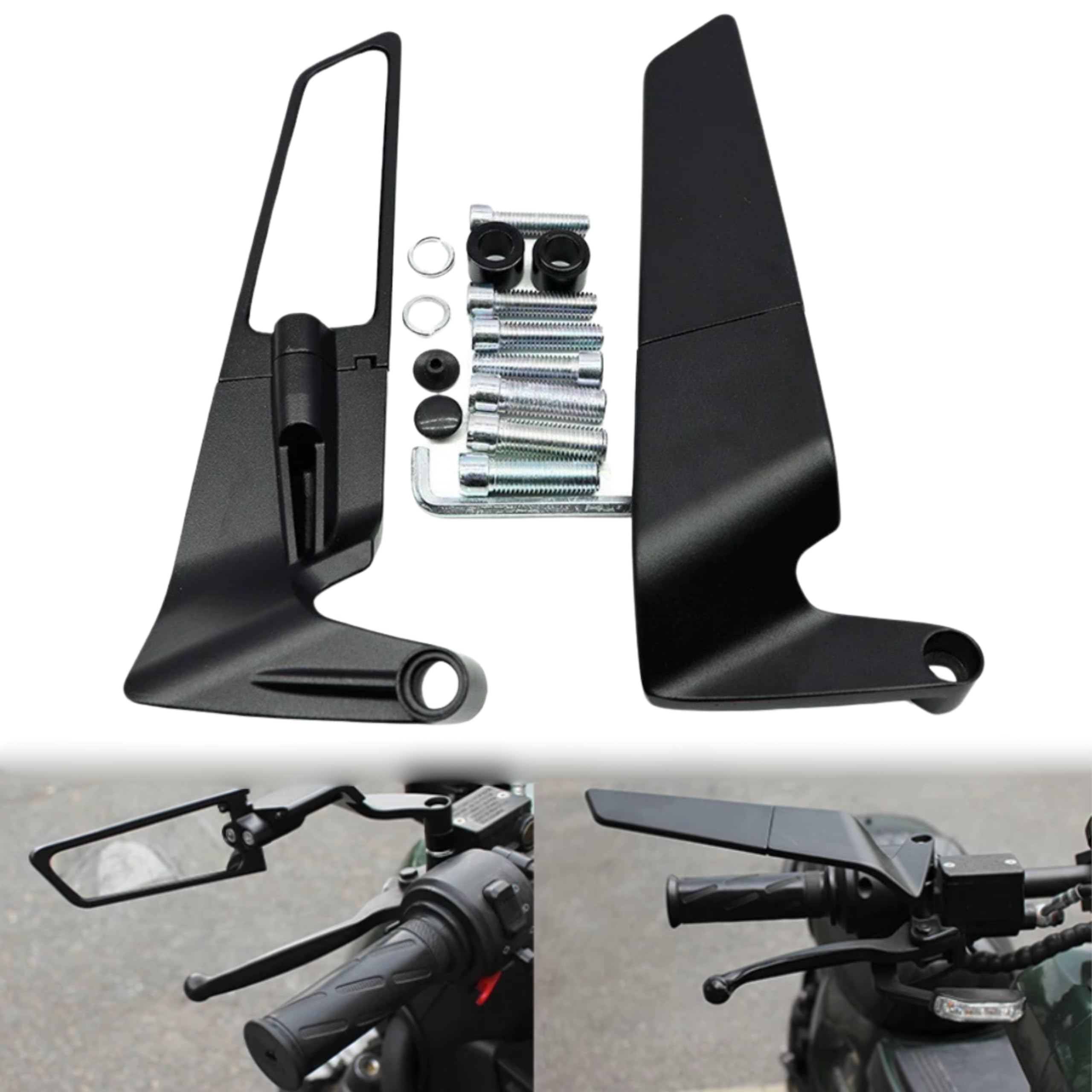 Specchietti Retrovisori Moto Universali In Lega Alluminio – Triangolari, Regolabili 360°, Filetto M8/M10 (Nero/Antracite)