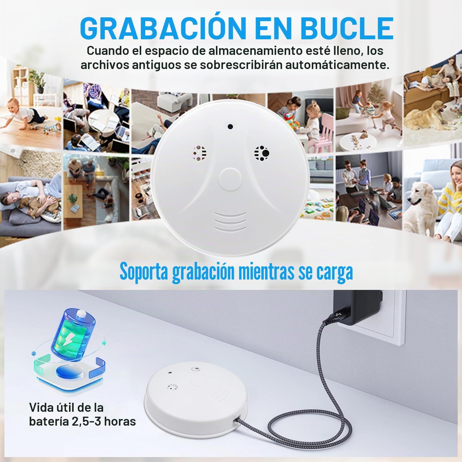 Cámara Oculta WiFi, MiniCámara Espía Inalámbrica Detector de Humo