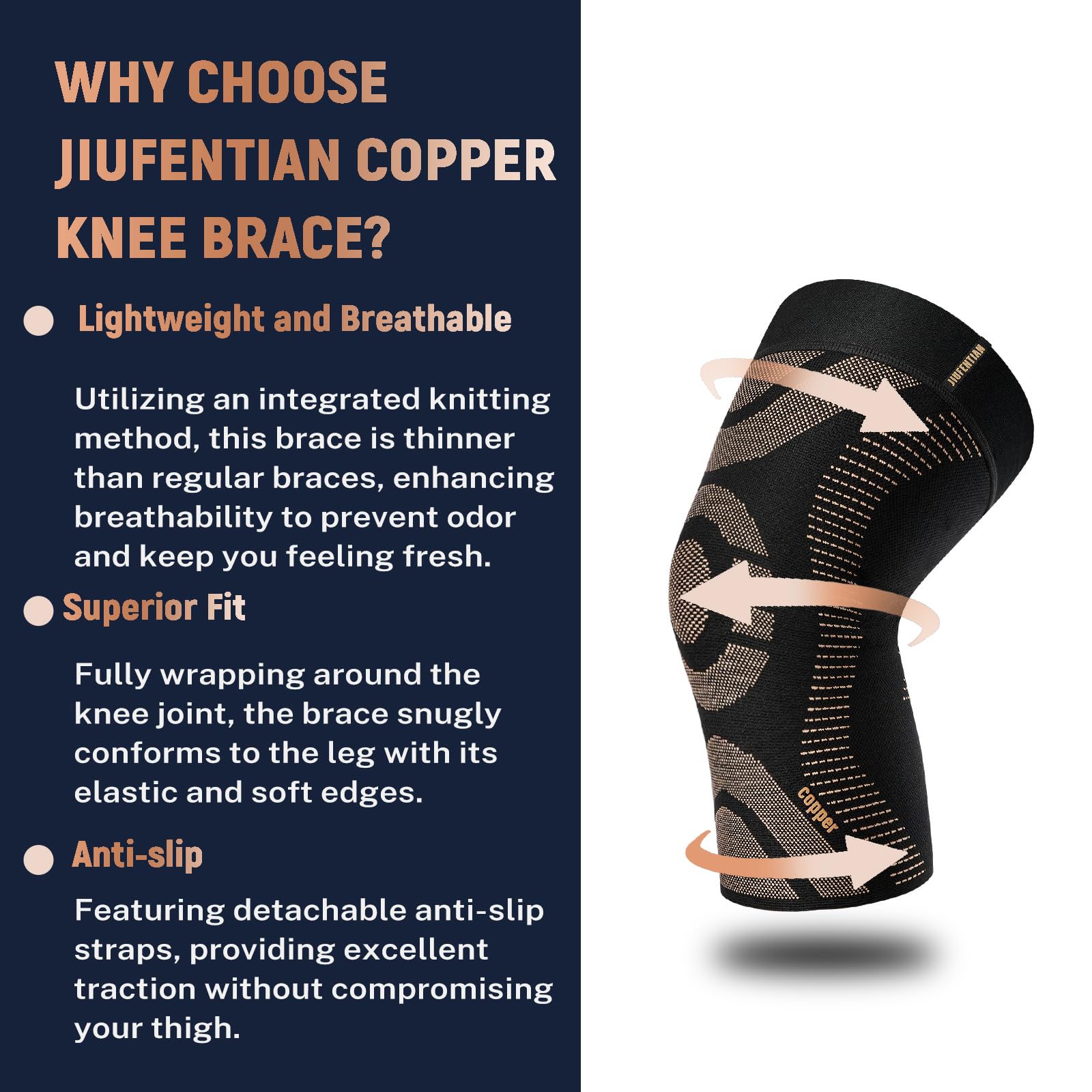 Copper Knee Brace for Women & Men - 2 Pack Compression Knee Brace for ...