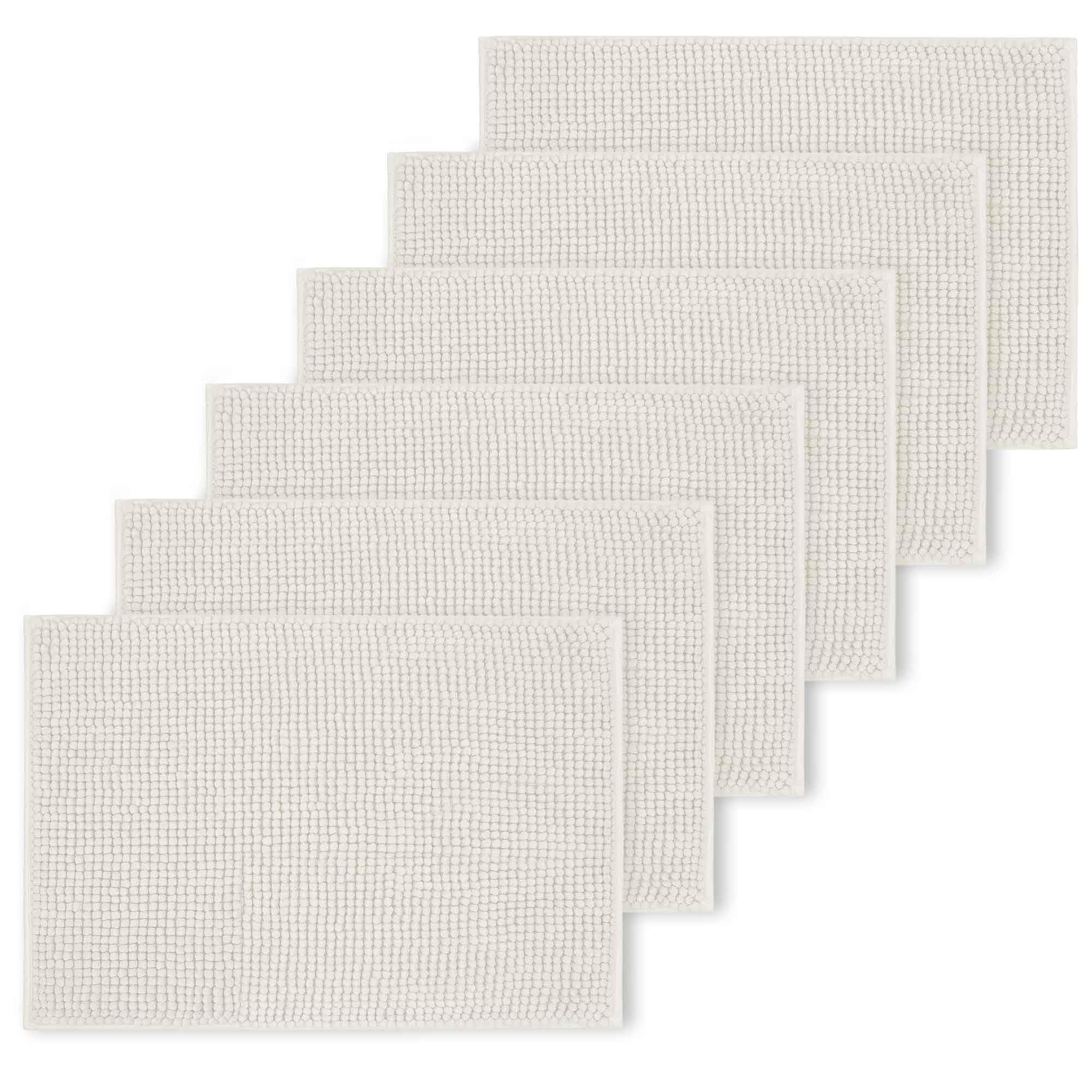 Hafaa White Bath Mat Non Slip Anti Mould –(6 Pack) Bathroom Mat 50 x 80 cm Machine Washable Bath mats Super Absorbent Extra Soft Fluffy Shower mat