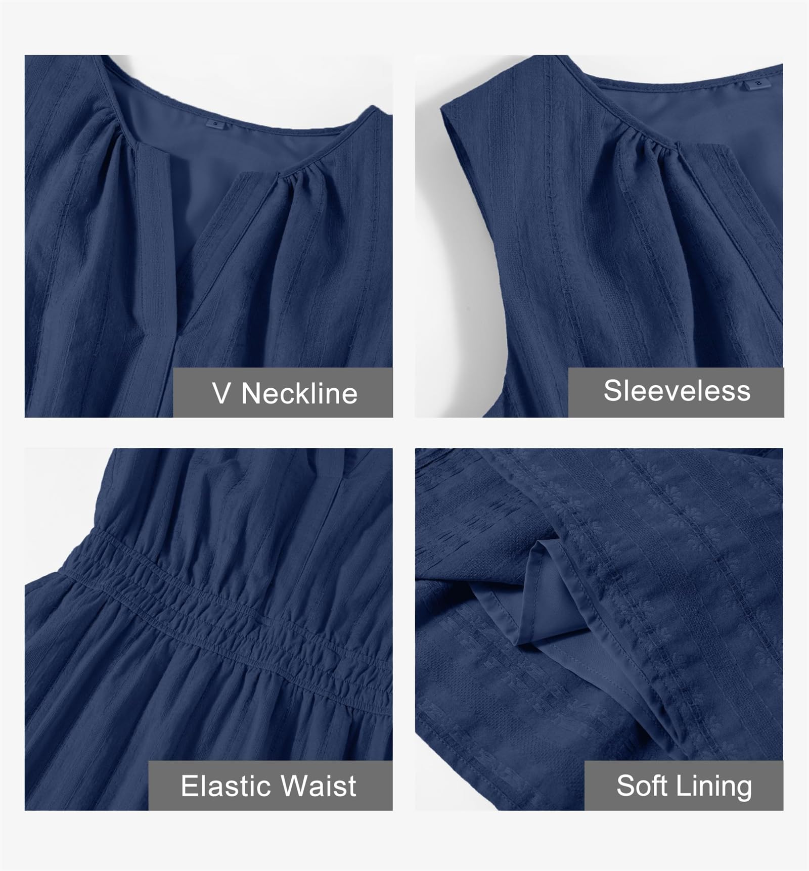 Abito estivo casual da donna, a vita alta, in spiaggia, per vacanze, senza maniche, scollo a V, abito svasato, stile boho, midi
