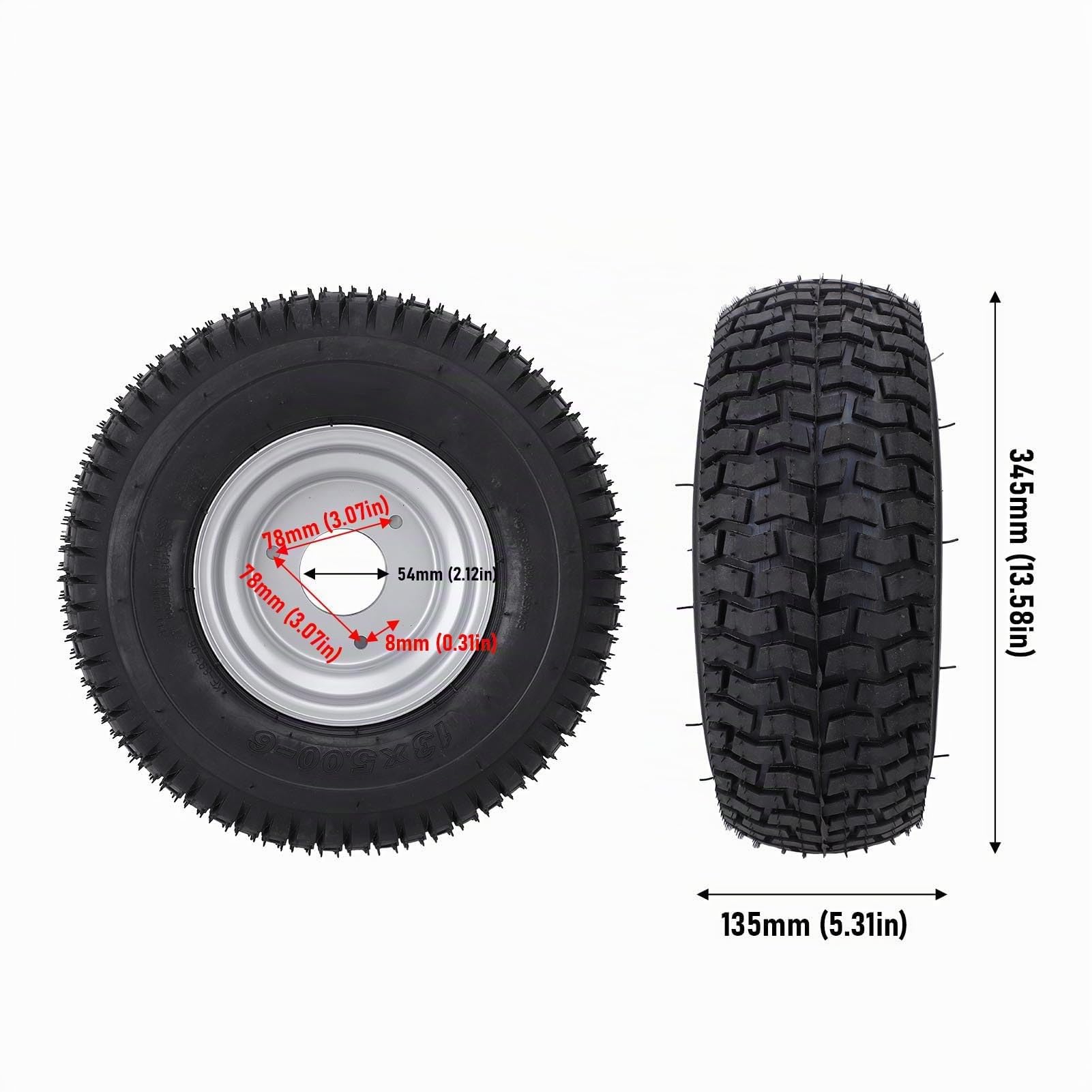 Alle Terrain-Reifen 13x5.00-6, Passende Felge, Vakuumreifen mit Aluminiumlegierung, Anti-Slip, Punktionsschutz, 6 Zoll, Außerhalb der Straße für ATV Quad Cart Mini Bike