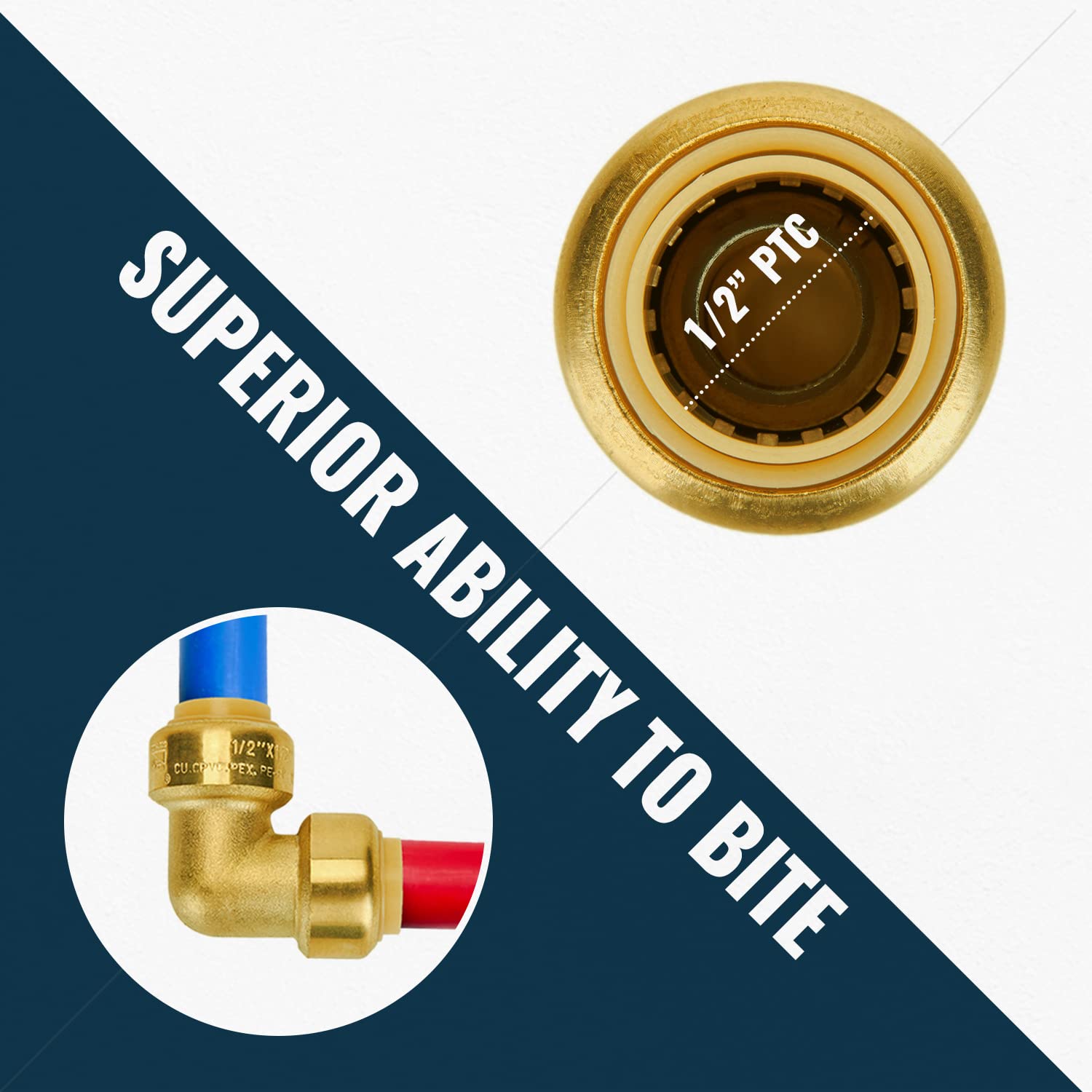 SUNGATOR Accesorios de fontanería de 1/2 pulgada a granel, acoplamiento recto de latón sin plomo (10 piezas), codo de 90 grados (10 piezas) para conectar Pex, cobre, CPVC, con un clip de desconexión,