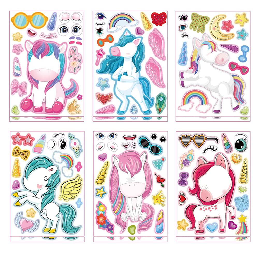 Owving 12 Pcs Unicorn Puzzle Stickers Make a Face Stickers Make Your Own Unicorn Animals for Kids Game,Kids Party Favor,Kids Birthday Party Supplies(Unicorn Theme)