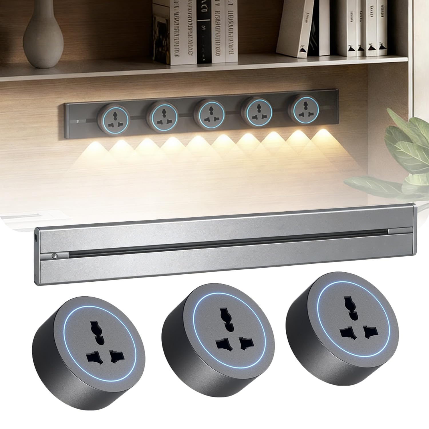 Listwa Zasilająca Szynowa, Długość 50/60/80 Cm, Z Adapterem Do Gniazdka, Listwa Zasilająca Montowana Na ścianie Z Oświetleniem Hill Light, Przedłużacz Do Gniazdka,Do Kuchni I Biura White-50cm