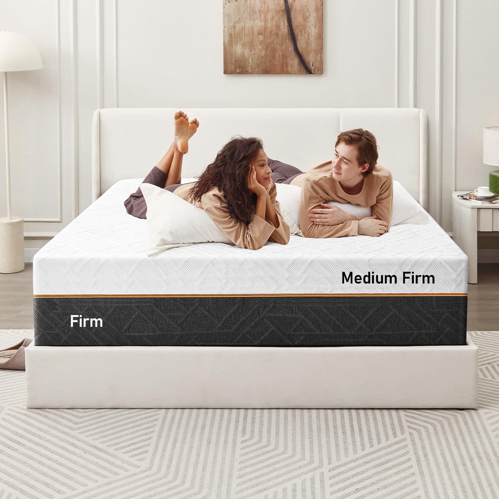 Firm Mattress Dual Firmness Twin-XL: 2 Bonus Pillows, Dual Side Sleep Medium Firm & Firm, Memory Foam Gel Green Tea for Back Pain, Washable Ice Silk