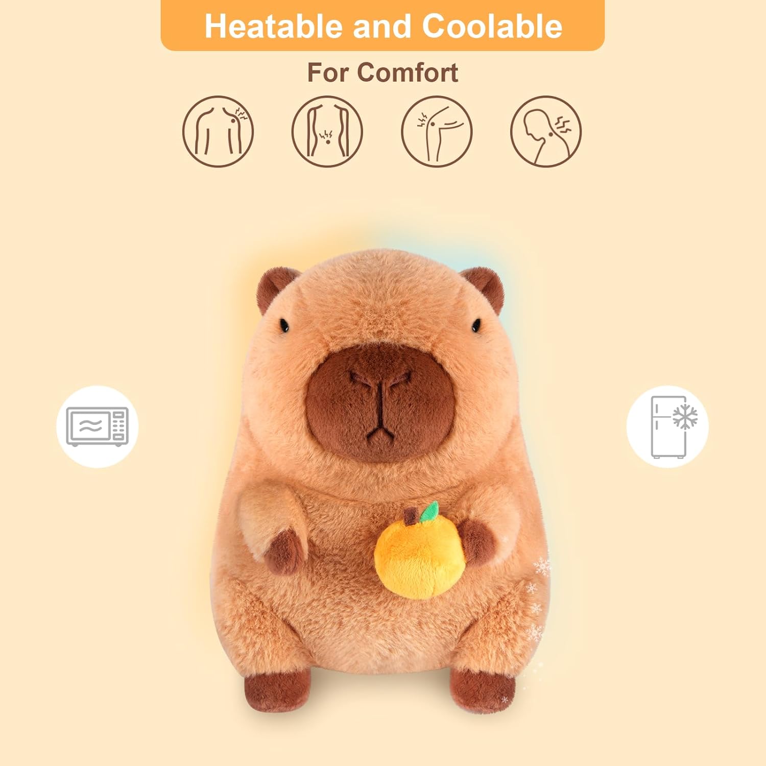 SuzziPals Heatable & Coolable Orange Capybara Plush, Microwave Heating Pad Stuffed Animals for Soothing & Relaxation, Cute Plushies Capibara for Stress Relief, Capybara Gifts for Girls & Boy