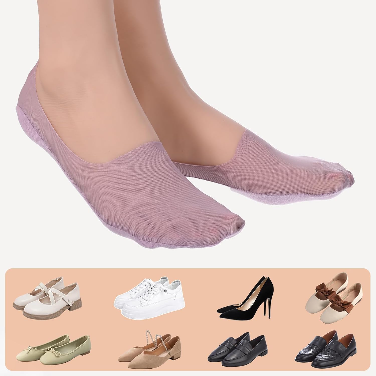 5 Pairs Invisible Ice Silk Breathable No Show Socks Womens for Flats, Ultra Low Cut Liner Non Slip Hidden Low Cut Ice Silk Nonslip Liner Socks for Women Made of Ice-Silks Surface - Image 7