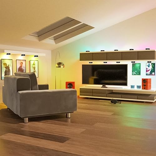 Vista 23 de HELPLEX Luces de disco con control remoto, luces LED que cambian de color, funciona con pilas, regulables, luces debajo del gabinete, luz Paquete