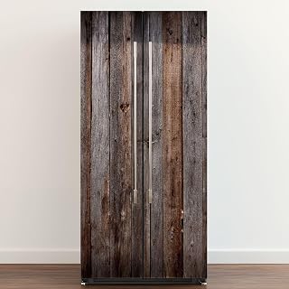 Self Adhesive Vinyl Refrigerator Wrap Barn Wood Texture Door Mural Sticker Peel and Stick Removable Door Cover Fridge Wrap Decal for Kitchen Decor