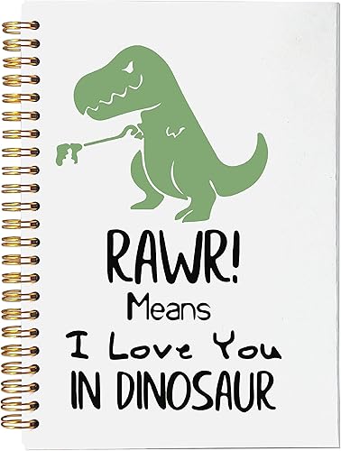 VNWEK Cuaderno de espiral de dinosaurio de dibujos animados Rawr Means I Love You in Dinosaur de 5.5 x 8.3 pulgadas, cuaderno de espiral forrado con