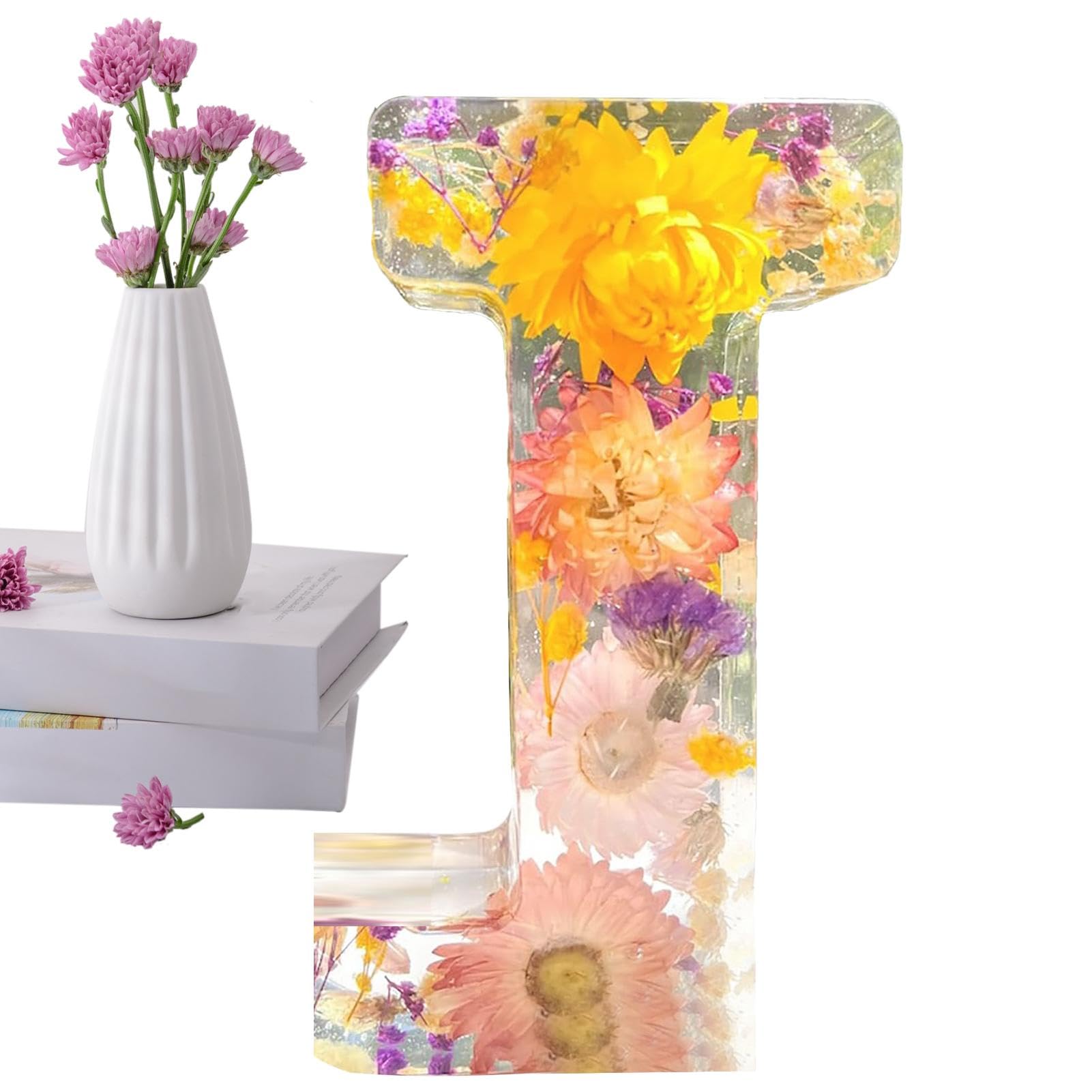 Floral Resin Night Light Letter, Floral Resin Night Light, Pressed Flower Resin Letters with LED Light, Initial Letter Floralnight Light Resin Lamp, Night Lamp for Mother Wife Birthday Present