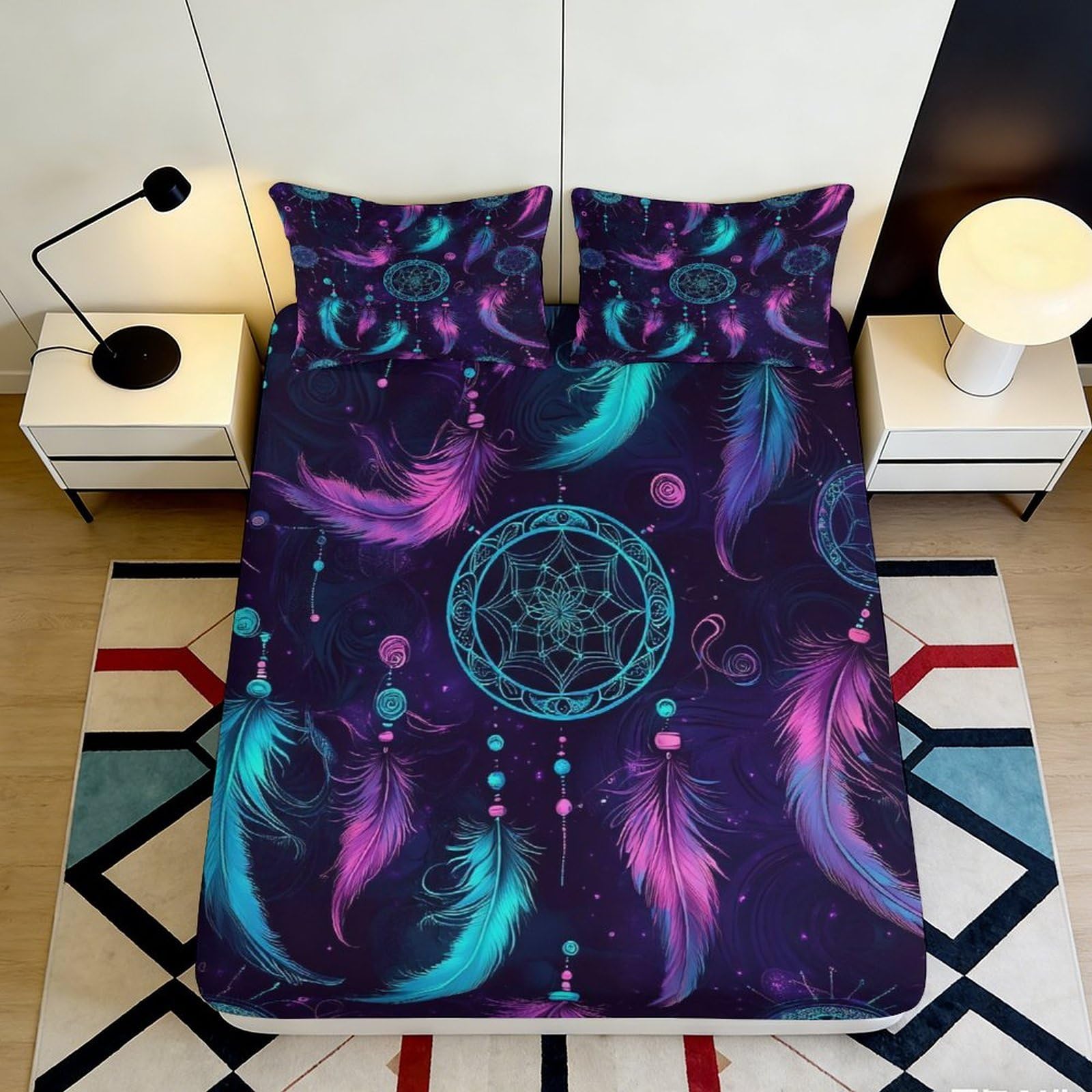 Pnayamiorkfel Style-10 3D Printed Dreamcatcher Fitted Sheet Microfiber Soft Breathable Feather Bed Cover For Bedroom Decor All Ages 90X200x25cm