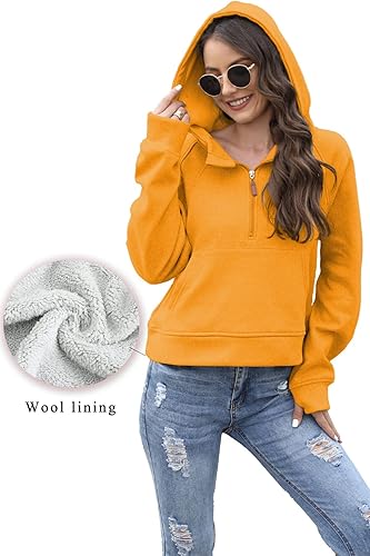 Miniatura 5 de PHANXY Sudadera corta con capucha con cremallera de 12 para mujer, con forro polar, sudadera con capucha de manga larga, camisas casuales