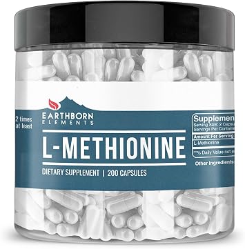 Earthborn Elements L-Methionine 200 Capsules, Pure & Undiluted, No Additives