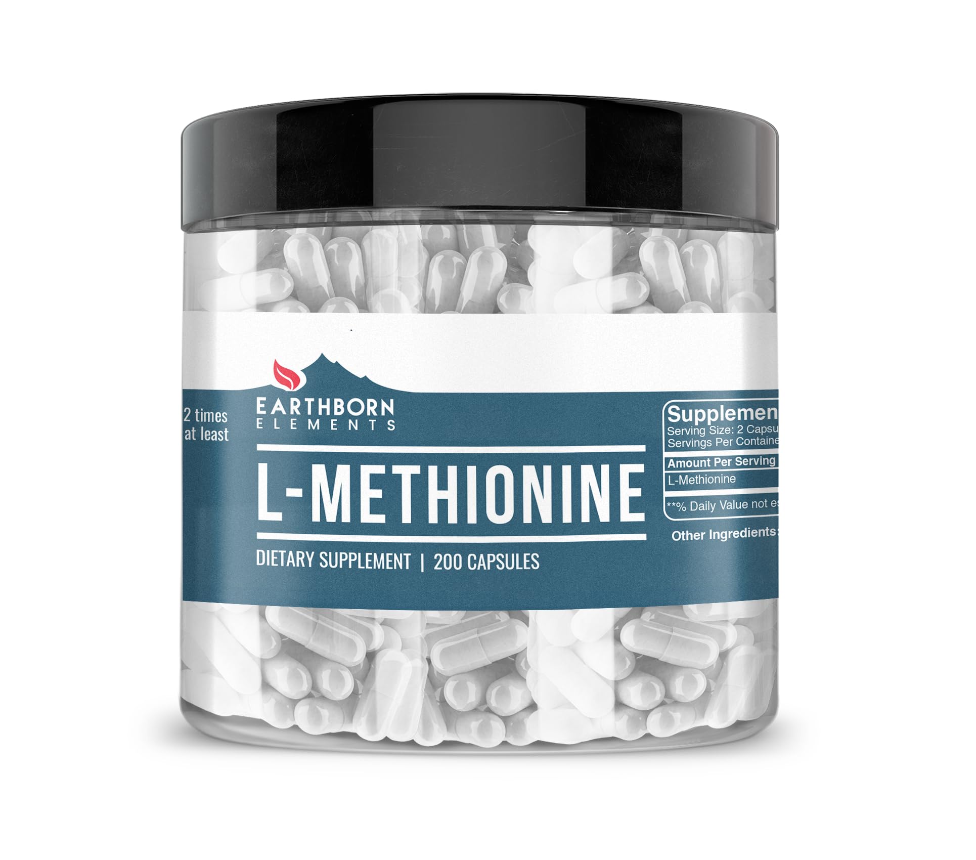 Earthborn Elements L-Methionine 200 Capsules, Pure & Undiluted, No Additives 200 Count (Pack of 1)