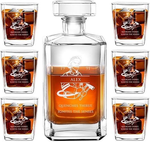 Maverton Juego de whisky con 6 vasos para hombre - Vasos personalizados - 23 fl oz. Jarra universal - Para cumpleaños - Para él - Elegante barware