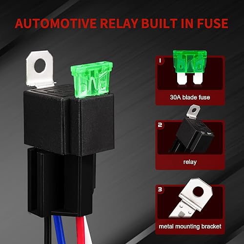 Miniatura 2 de APIELE Relé de 4 pines 12V 40A Relé con fusible de 30 A Relé fusionado DC SPST normalmente abierto 1NO con enchufe de arnés de 14 AWG para motor de