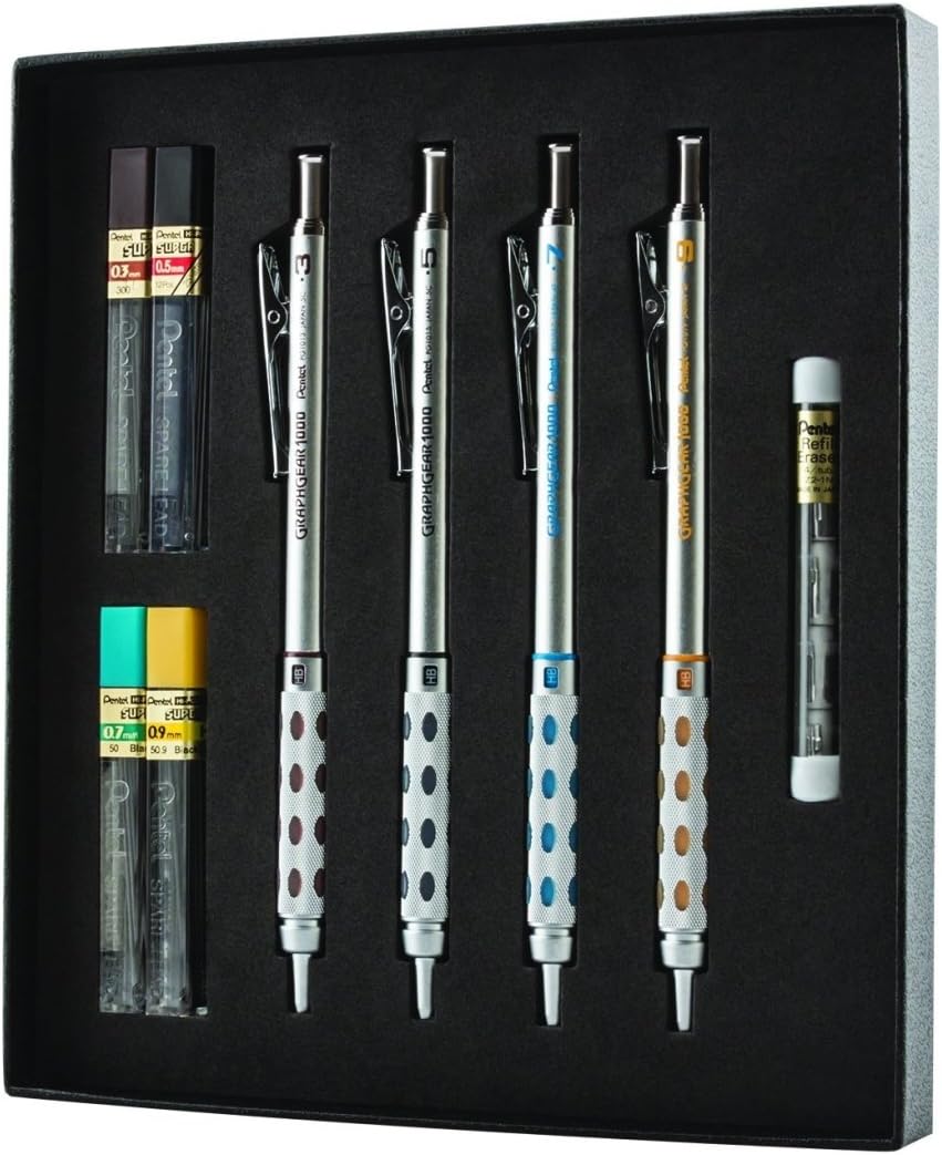 Arts GraphGear 1000 Mechanical Pencil Premium Gift Set with Refill Leads & Erasers (PG1000BXSET)