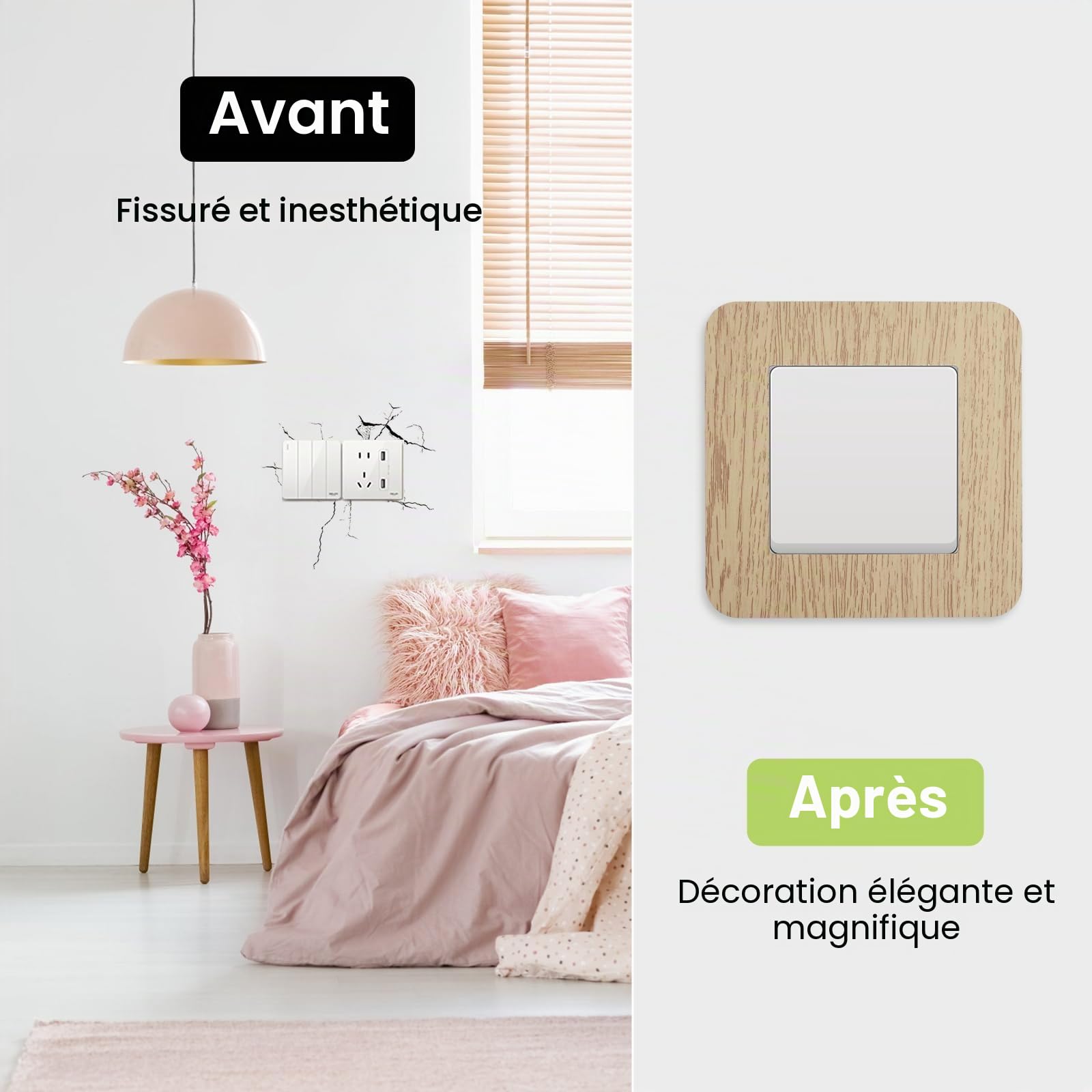 Lot de 4 caches de protection pour interrupteur mural à coller - Grain de bois - Pour la maison, le bureau - Jaune clair