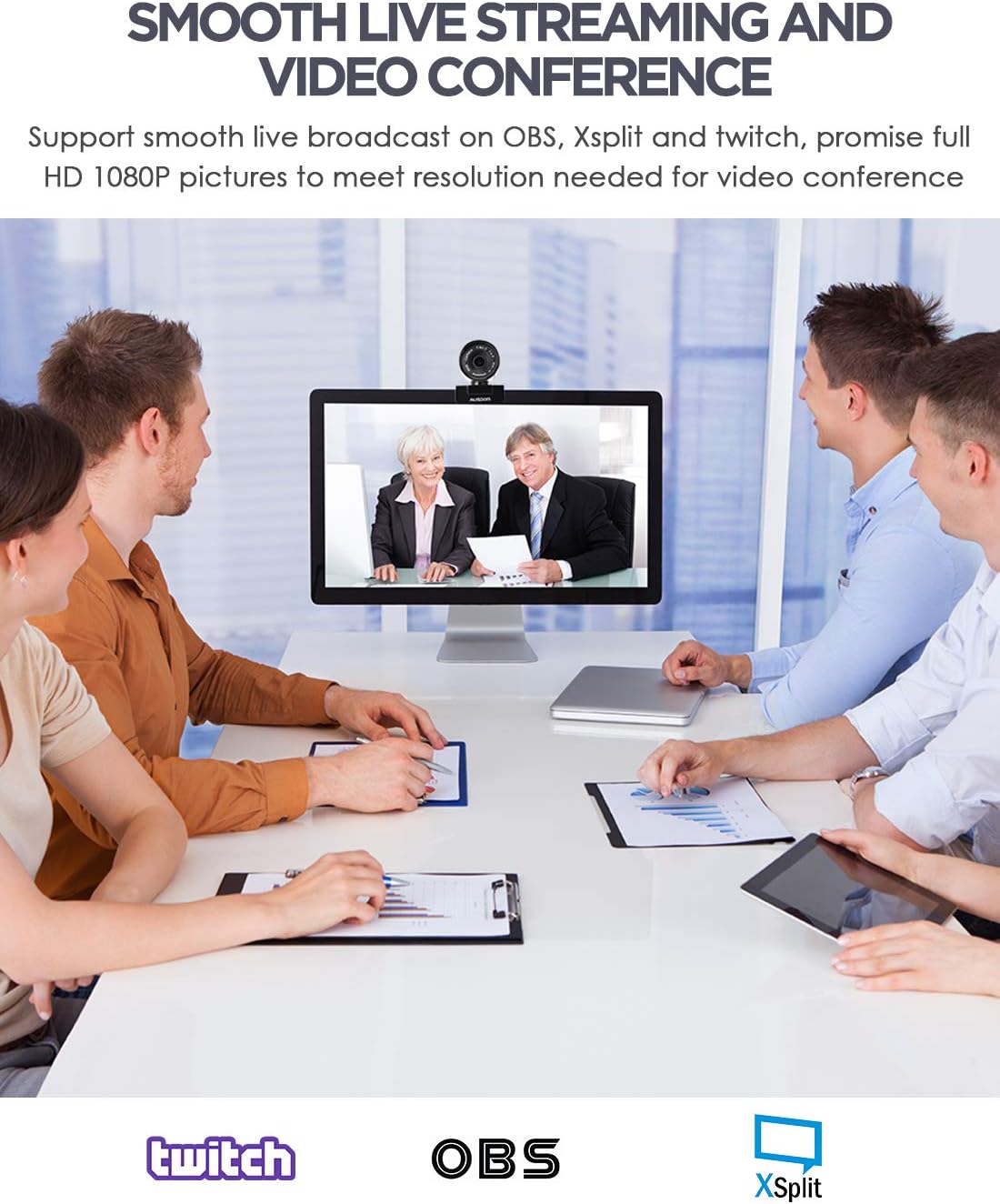 AUSDOM AW335 Webcam showing smooth live streaming and video conference capabilities