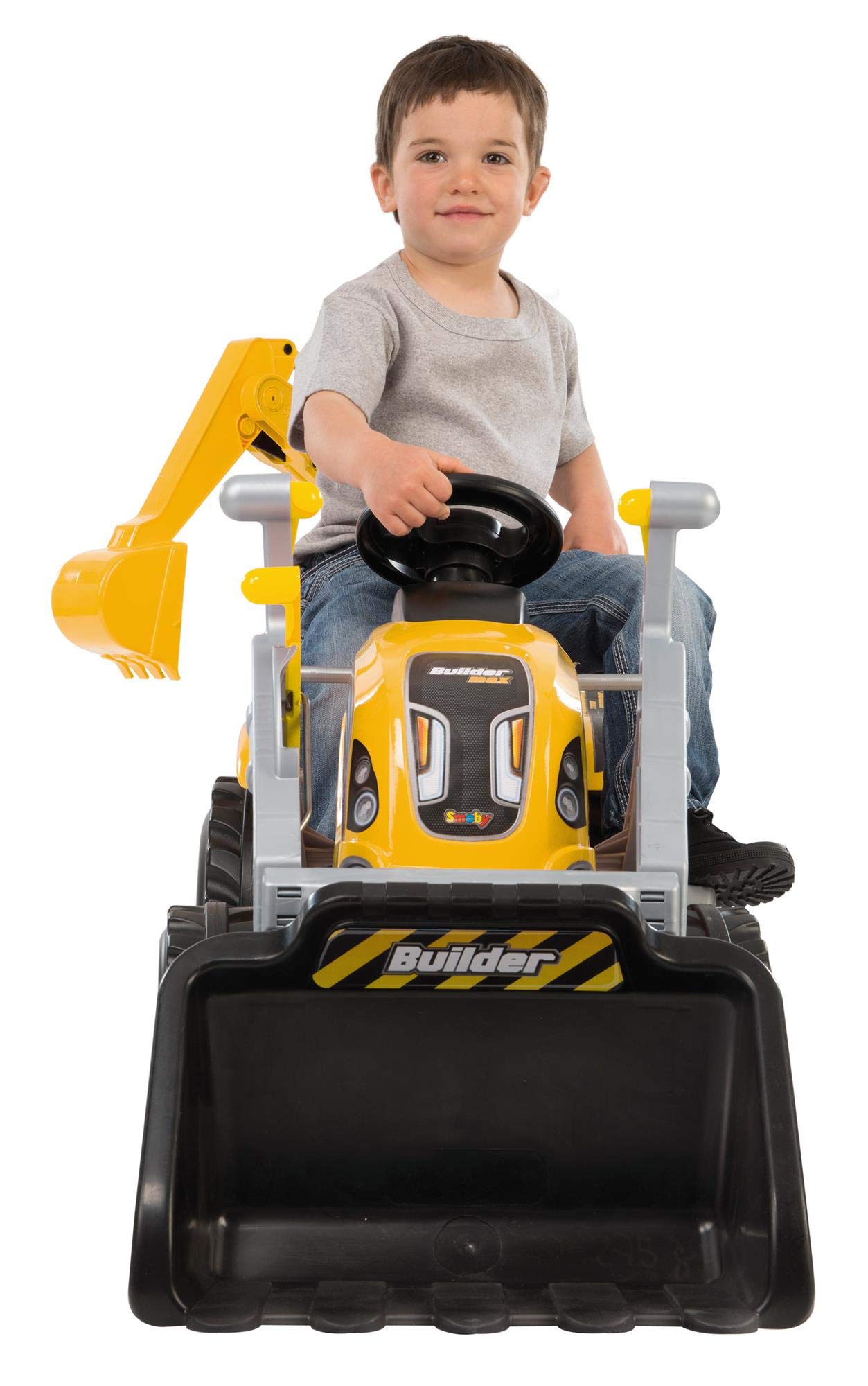 Smoby 7600710301 - Traktor Builder Max - Trettraktor mit Anhänger, Trailer verfügt über Tragkraft von bis zu 25 kg, Schaufel bis zu 3 kg belastbar, Traktor für Kinder ab 3 Jahren, Gelb