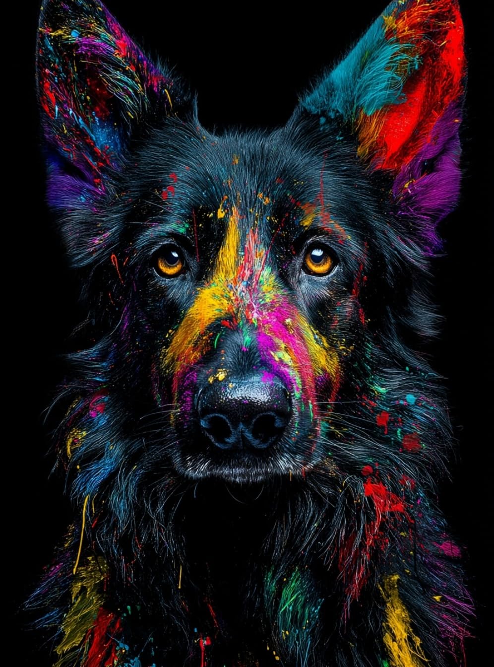 WANGWANGMIAO Paint by Numbers-Colorful Dogs DIY Canvas Oil Painting Kit for Adults Beginner with Paint Brushes and Acrylic Pigment,16X20 Inch，with Frame