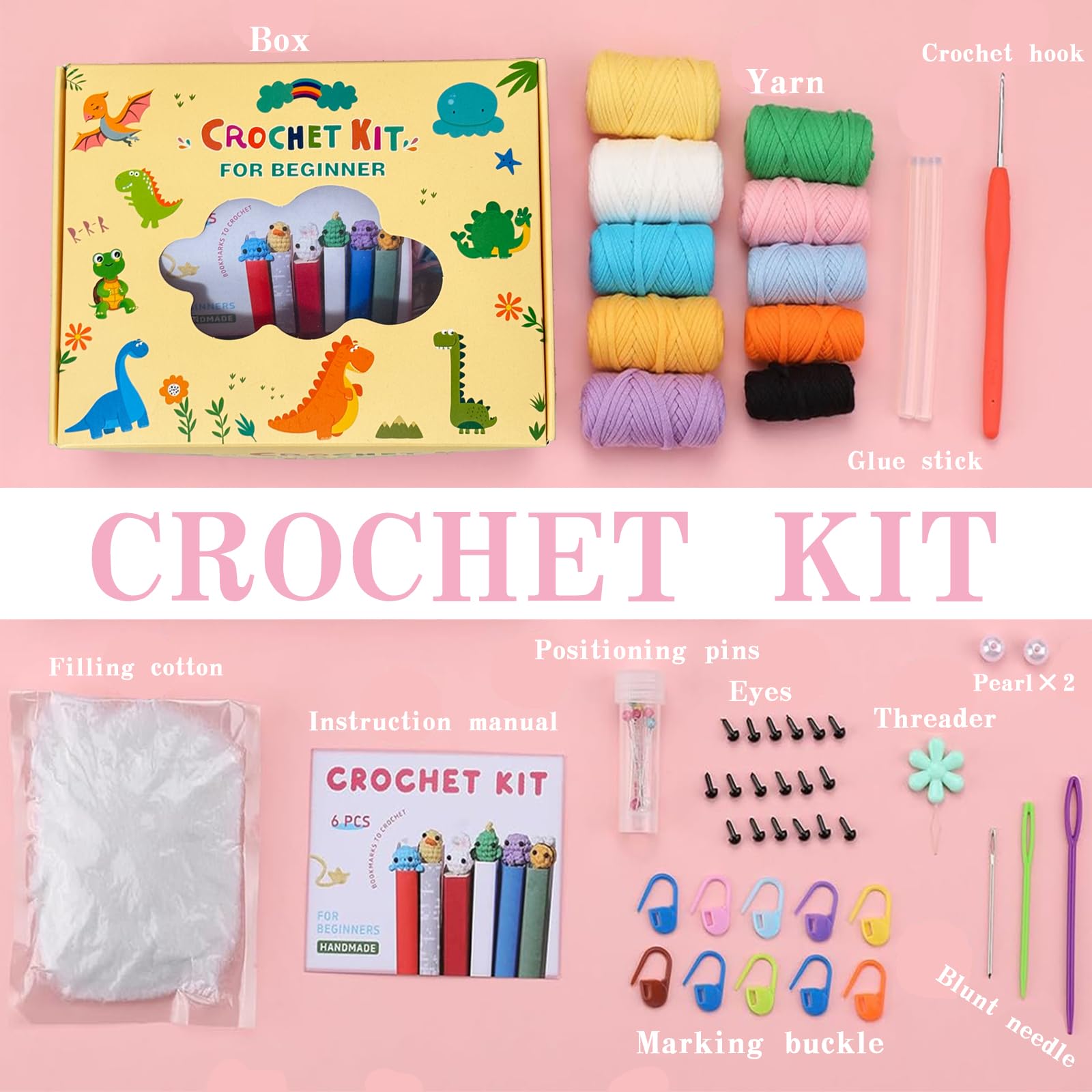 YILAII Crochet Kit for Beginners 6 Animals Bookmarks Crochet Kit Step-by-Step Video Tutorials Knitting Crochet supplies for Adults Kids - Ideal Gift for Women and Kids - Yarn-DIY Craft Art Crochet Kit